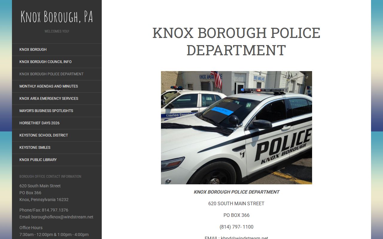 Knox Borough Police official information page for records contacts