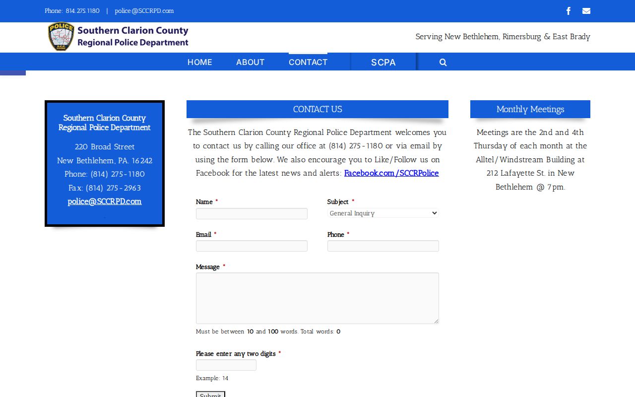 Clarion County New Bethlehem police contact and records source